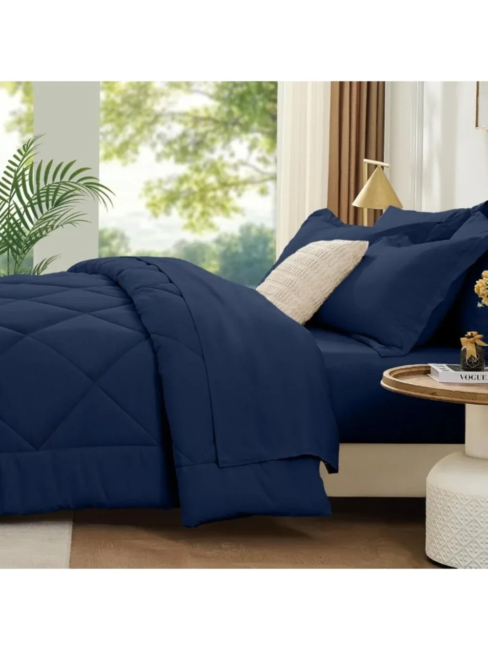 Luxurious 7-Piece King Comforter Set, All-Season Soft Bedding, Navy Blue